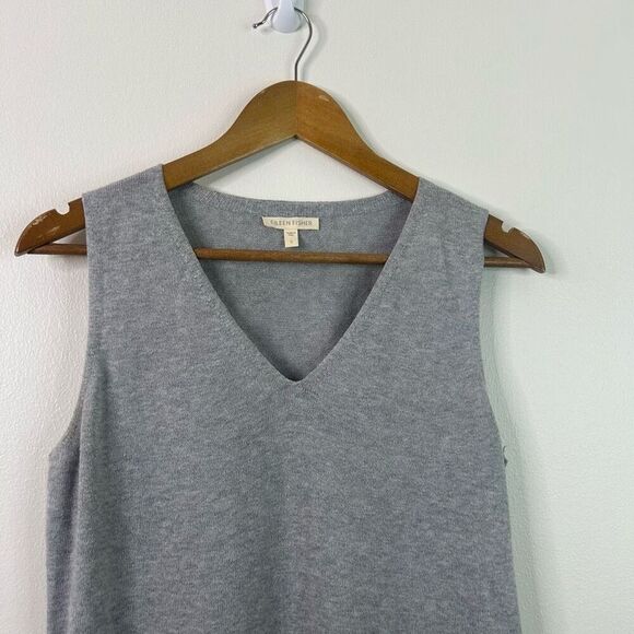 Eileen Fisher Gray Sleeveless Tunic Top S Organic Cotton V-Neck Hand Loomed - Picture 2 of 9